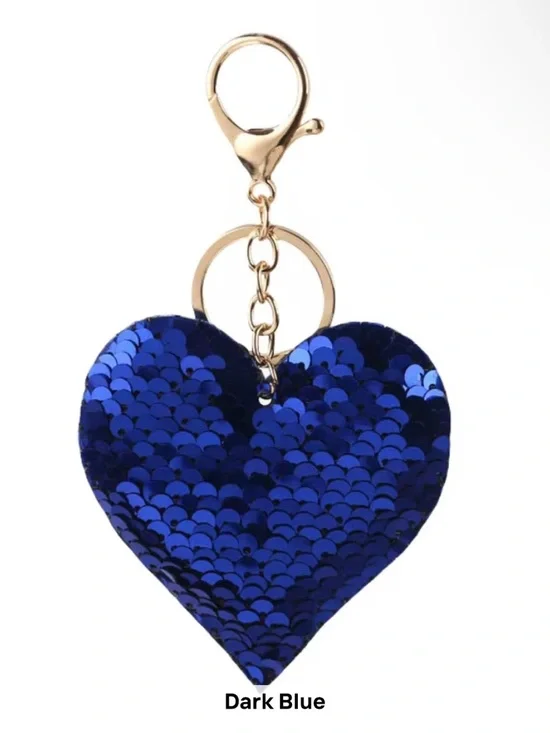 Sequin Heart Keychain or Bag Charm - Multiple Colors - Picture 8 of 11